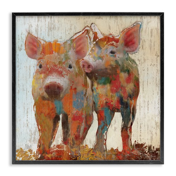 Stupell Industries Farmhouse Rustic Farm Pigs Abstract Contemporary Patchwork Pattern Black Framed Giclee Art, 12 x 12, by Nan
