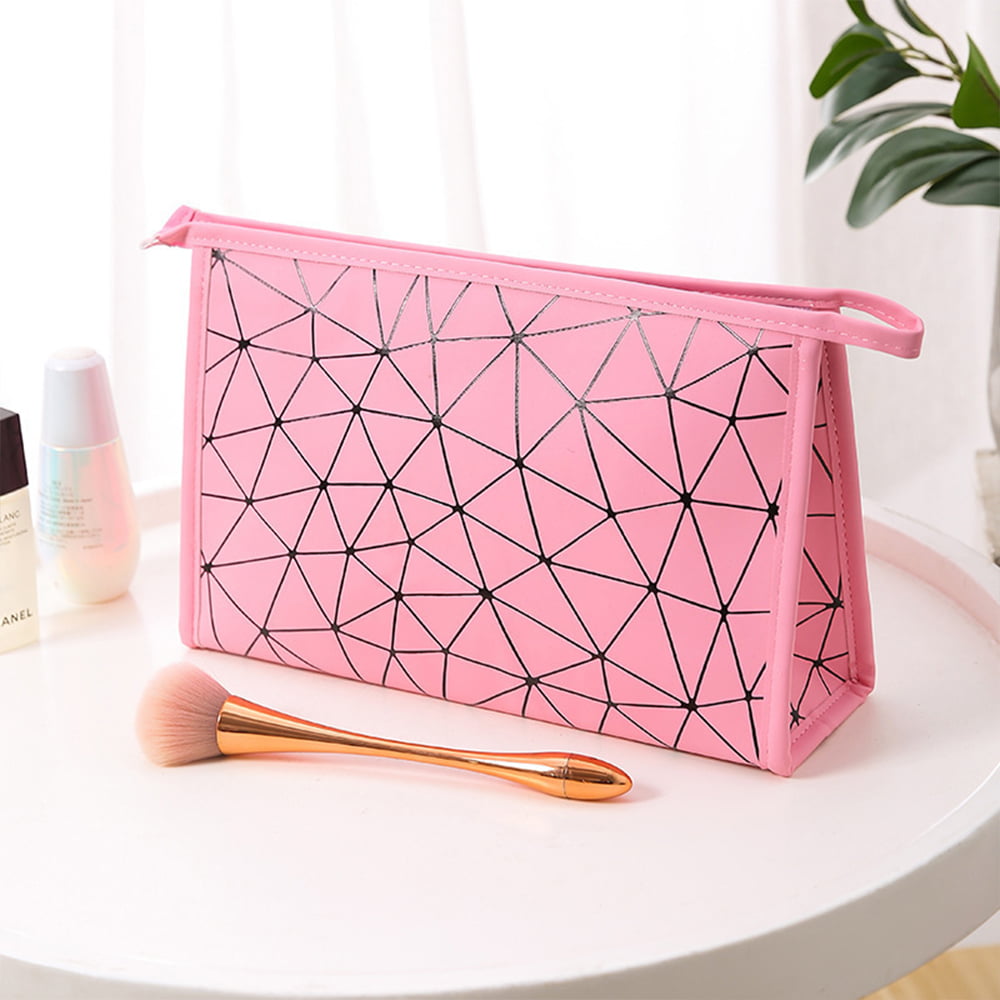 Goory PU Leather Makeup Pouch Bag with Geometric Print Makeup Bag Toiletry  Bag Portable Cosmetic Pouch Waterproof Cosmetic Bag Case Zipper Travel  Organizer for Women Girls 