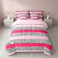 thumbnail image 3 of Homewish Modern Stripes Twin Bedding, Pink Gray Bedding Comforter Set, Pink Reversible, 7pcs, 3 of 7