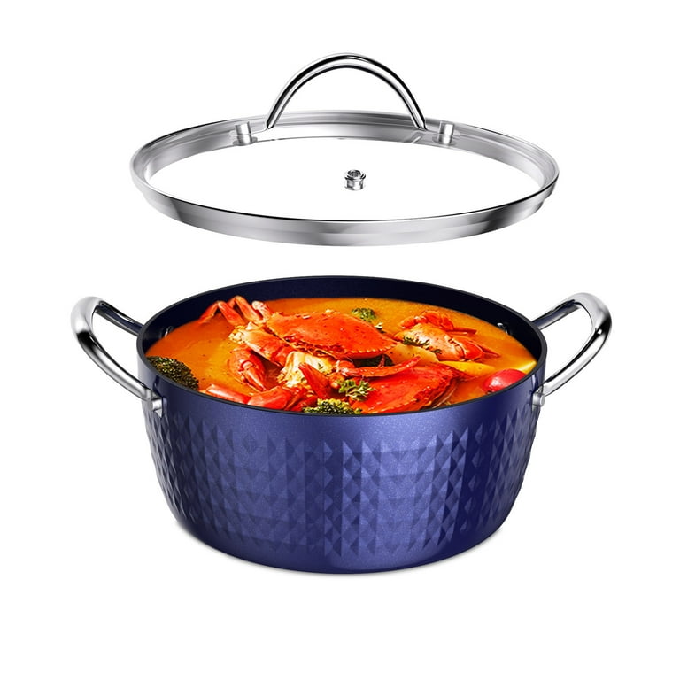 3.7 Quart Cooking Soup Pot with Lid, Small Nonstick Soup Pot with Lid,  Round Small Soup Pot 3.3 L, Blue Nonstick Induction Stock Pot, 100% Bpa  Free