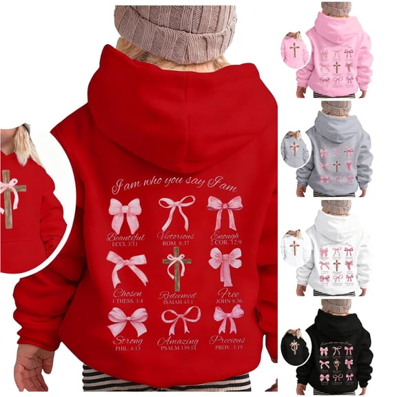 Byoo Tween Girl's Bow Cross Graphic Hoodie Long Sleeve Hoodies Casual Daily Hooded Sweatshirt,Red