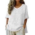 thumbnail image 2 of Ayolanni Casual Women's Basic T-Shirts Embroidered Short Sleeve Solid Color V-Neck Blouse Plus Size Vintage Shirts 2026 Summer Tops, 2 of 8