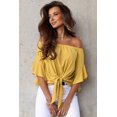 thumbnail image 4 of ABPHQTO Blusas amarillas lisas con hombros descubiertos para mujer, 4 of 4