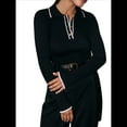 thumbnail image 3 of Suéteres de Mujer, Tops de Larga con Cuello en V, de Punto Acanalado, Ajustados, Informales, Básicos para el Trabajo. Negro S, 3 of 7