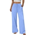 thumbnail image 4 of Women's Cotton Linen Pants Baggy Drawstring Wide Leg Pant Womens Summer Casual Solid Plus Size Lightweight Loose Fits Comfy Straight Leg Long Pant, 4 of 8