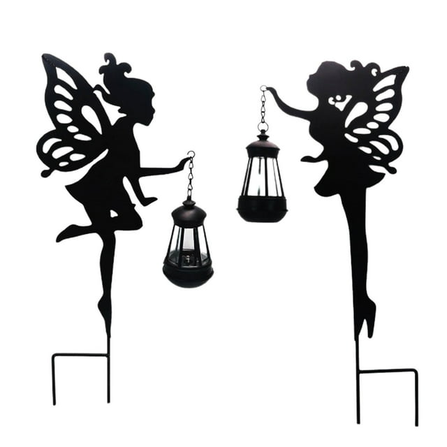 LCXmlly Lumière Solaire Résistante à la Rouille Lumière Féerique Solaire Résistante aux Intempéries Piquet de Jardin Extérieur LED Papillons Ailes Statue de Filles Piquet 1/2 Pcs