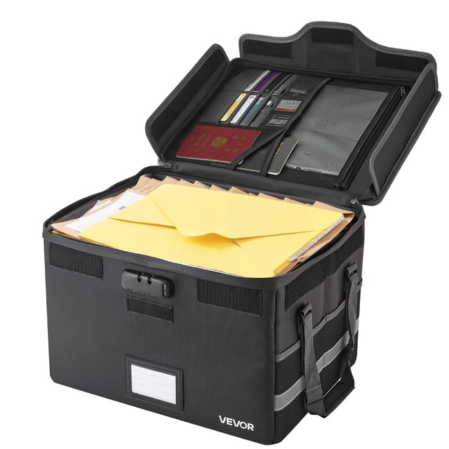 VEVOR Fireproof Document Box, 1832 ℉ Heat Insulated Fireproof & Waterproof Box with Lock, Portable File Storage Security Organizer Home Office Travel Use, for Passports, Important Documents & Files