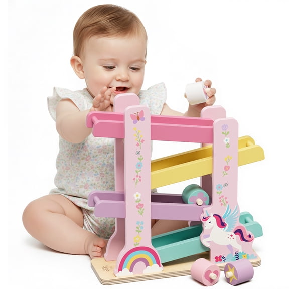 Car Ramp Toys for Toddlers 1-3, Toys for 1 Year Old, Unicorn Wooden Race Track for Toddlers, Upgraded Toddler Car Ramp, Montessori Learning Toys, Best Gifts for Baby Boys Girls