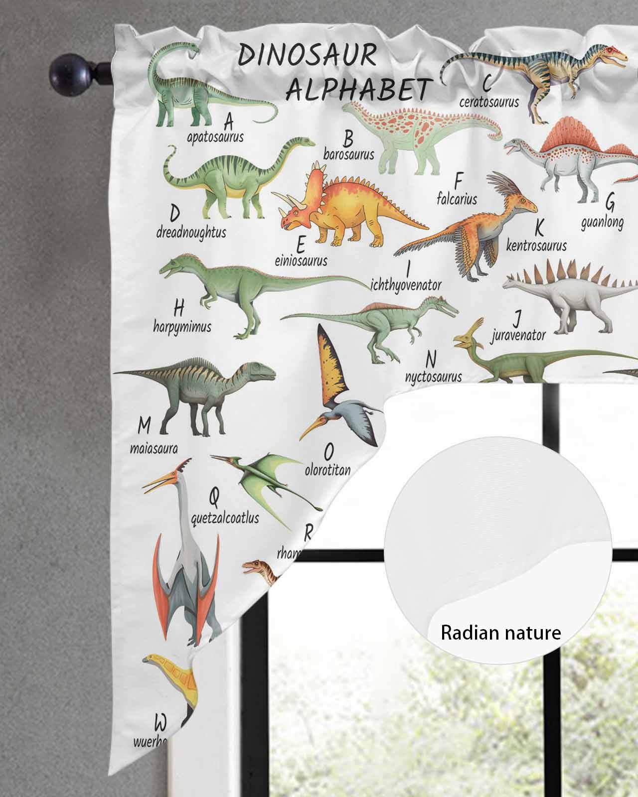 Dinosaur Swag Curtains for Kitchen Funny Dino Cute Cartoon Boys Girls Children Valances for Windows Rod Pocket Small Window Treatment Topper for Cafe Bedroom Bathroom Living Room Decor 56x36 Inch