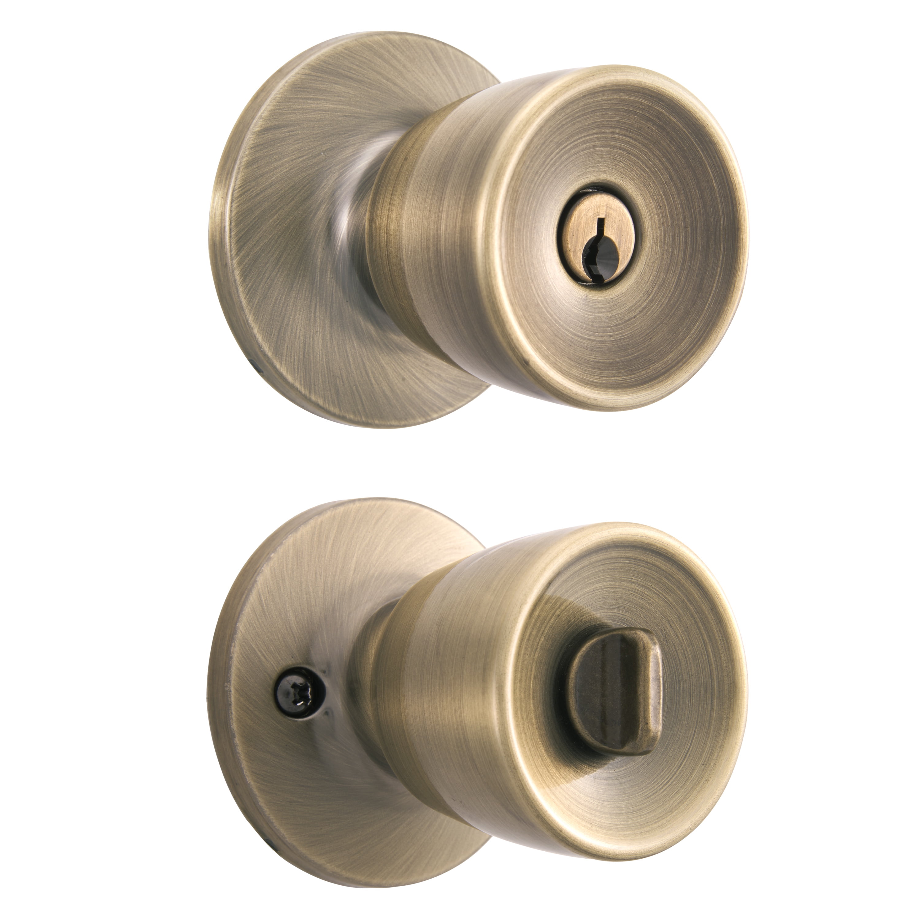 Brinks Keyed Entry Classic Bell Style Doorknob, Antique Brass Finish