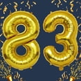 thumbnail image 2 of Gold Number 83 Mylar Foil Balloon 32 inch - Helium or Air Filled Metallic Balloons for 83rd Birthday Hbd Party, Anniversary, Graduation Decorations, 2 of 7