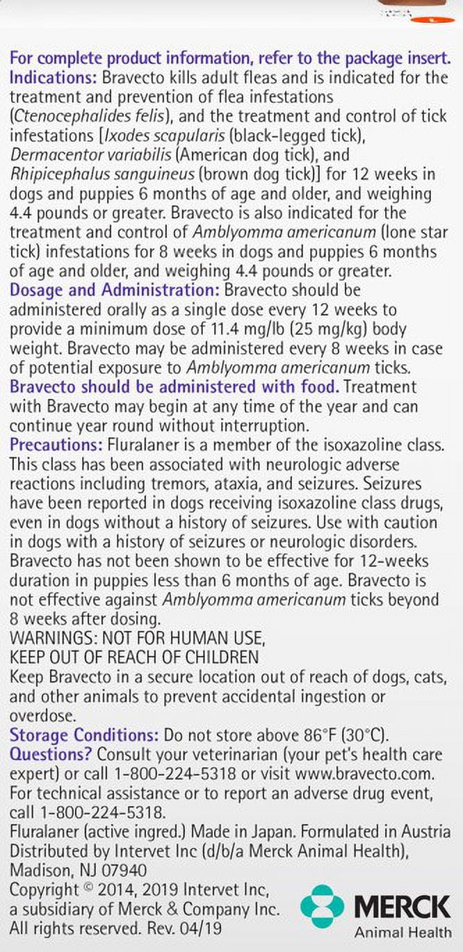 Bravecto Flea and Tick Chews for Dogs, 9.9-22 lbs, (Orange Box)
