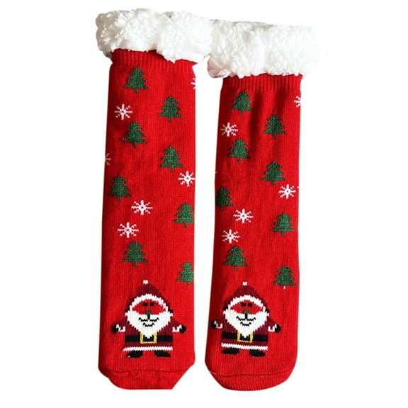 JeashCHAT Christmas Fuzzy Slipper Socks for Women, Fluffy Cozy Indoor Winter Warm Soft Thick Fleece Non Slip Home Socks Christmas Gift