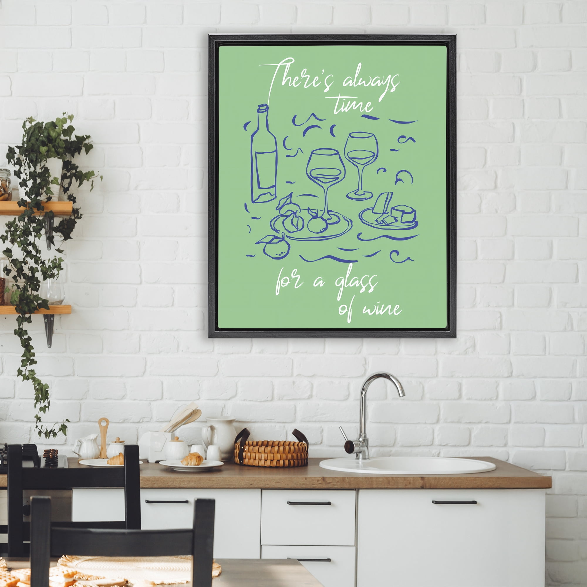 Stupell Industries Always Time For Glass Of Wine Black Framed Floater Canvas Wall Art, design by The Prints Vibe