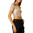thumbnail image 5 of Allegra K Women's  Metallic Shiny Party Off Shoulder Crop Top, 5 of 7