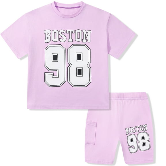 Girls Clothes Summer Outfits Letter Print Round Neck Short Sleeved Tee Shirt Biker Shorts 2Pcs Clothing Set