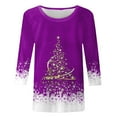 thumbnail image 4 of Womens Christmas Tops 3/4 Sleeve Shirts Christmas Tree Print Crewneck Printed Flower Loose Side Split Tunic Holiday Graphic Tees Blouses, 4 of 4