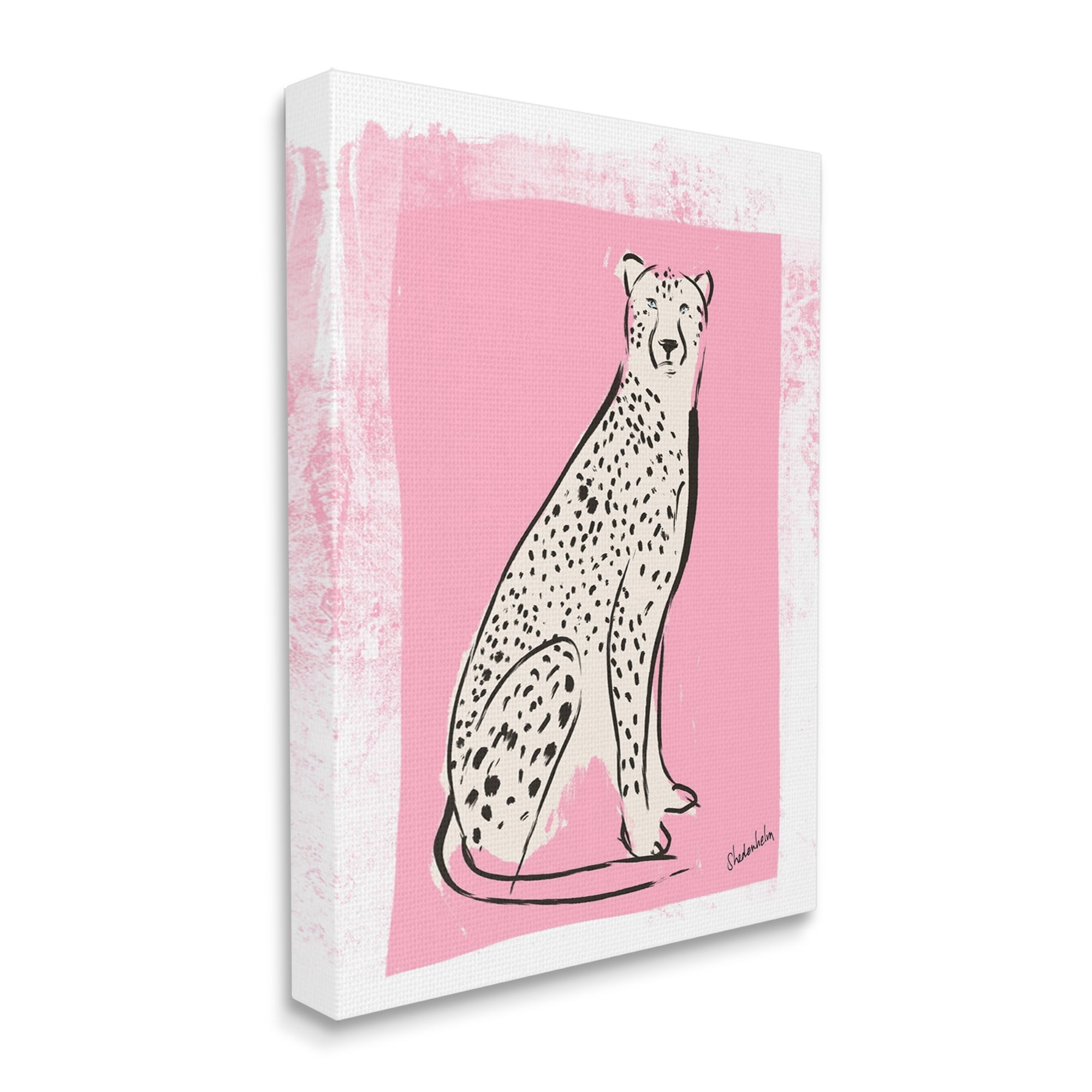 Stupell Industries Modern Cheetah Ink Lines Blocked Pink Border Graphic Art Gallery Wrapped Canvas Print Wall Art, Design by Kendra Shedenhelm