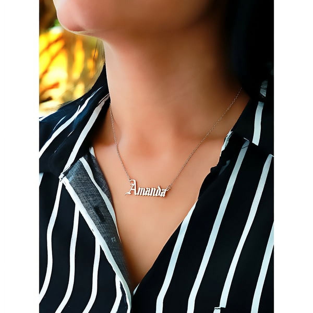 Personalized Sterling Silver or 14K Gold Plated Sterling Silver "Amanda" Old English Name Necklace w/18" Link chain