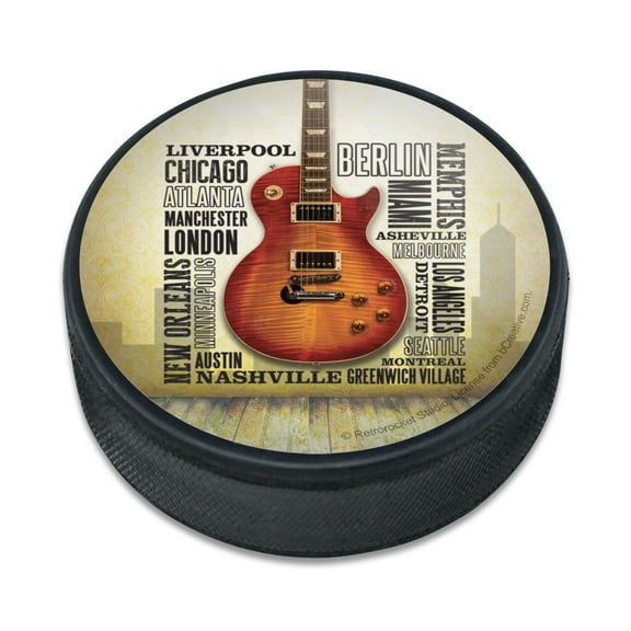 Guitar Music World Cities Ice Hockey Puck