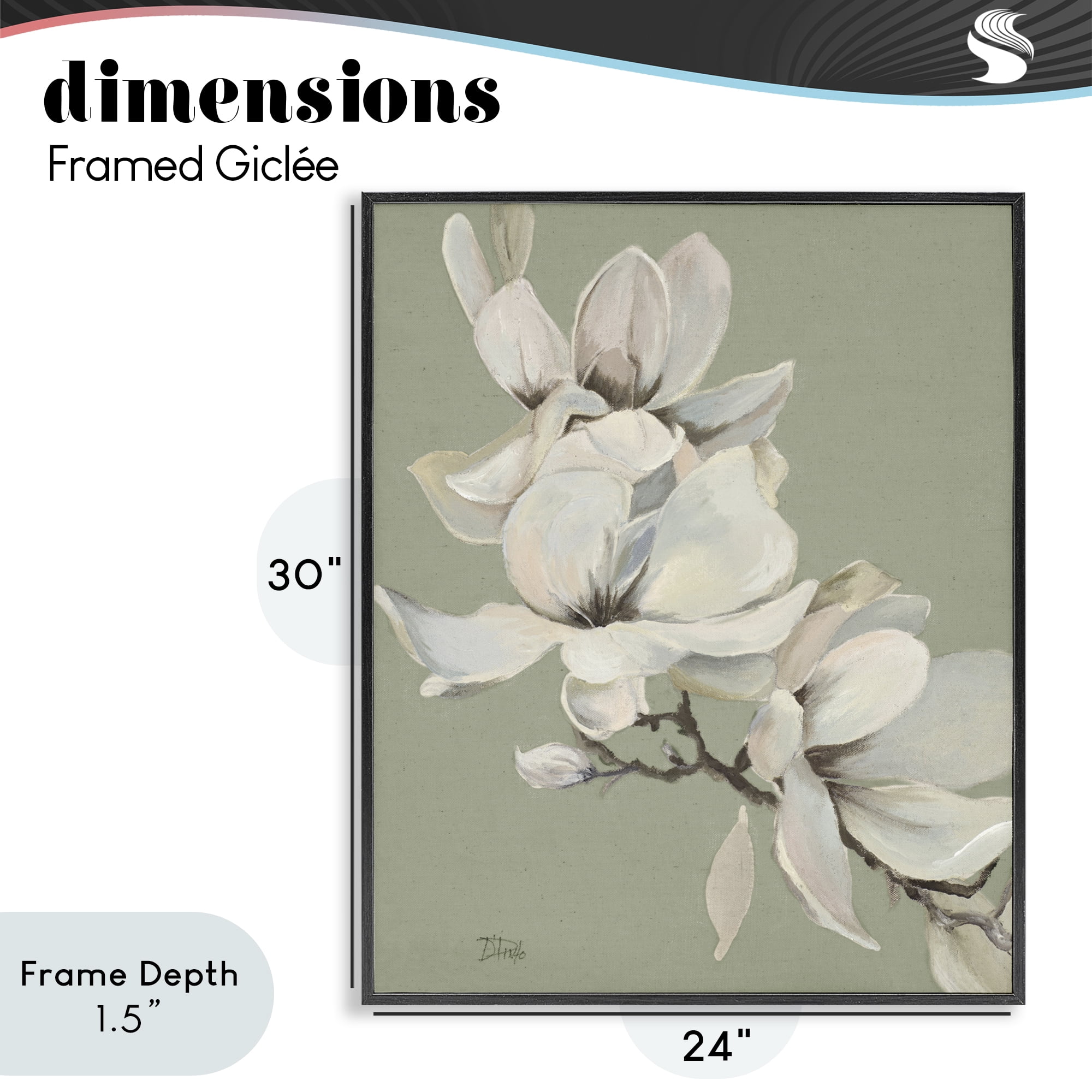 Stupell Industries Magnolias on Sage Florals Black Framed Giclee Art, design by Patricia Pinto