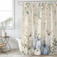 thumbnail image 4 of Blue Green Thanksgiving Bathroom Shower Curtains with 12 Hooks Polyester Waterproof Shower Curtain for Stalls and Bathtubs Fall Botanical Pumpkin Vintage Decorative Bathroom Curtain 72x72 Inches, 4 of 9