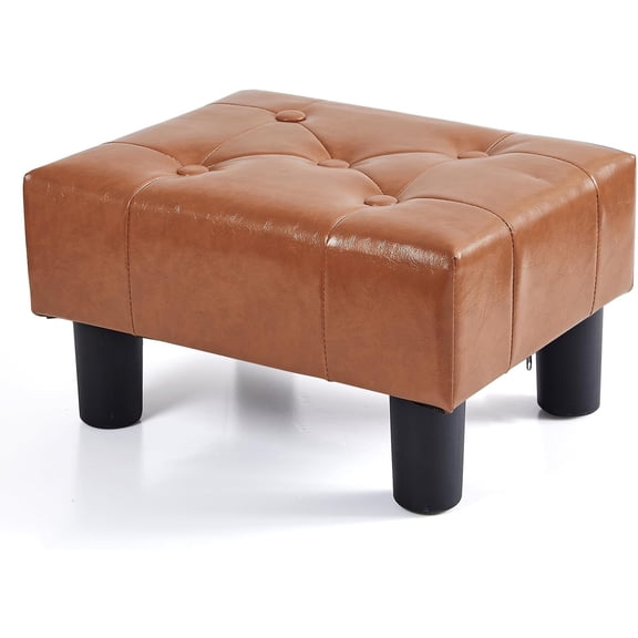 Brown Leather Small Foot Stool with Legs for Living Room