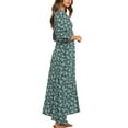 thumbnail image 6 of Women's 3/4 Sleeve Maxi Dress Button-Down Floral Print Long Dresses V-Neck Casual High Waist Boho Dress, 6 of 6