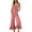 Pink, variant on Women's Square Neck Backless Ruffle Cotton Jumpsuit Wide Lge Flared Hem Loose Overalls Sleeveless Tank With Pocket