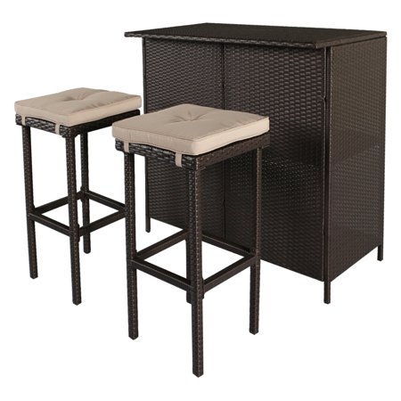 Cloud Mountain Wicker 3 Piece Patio Bar Set Walmart Com