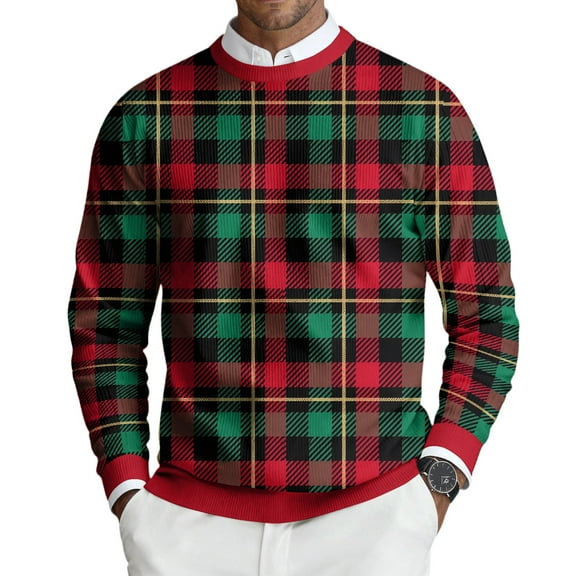 CharmCyan Men's Round Neck Long Sleeve Ribbed Knit Pullover Dark Green L