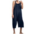 thumbnail image 2 of Women Casual Loose Wide Leg Jumpsuits Long Bib Pants Cotton Overalls with Pockets Blue 3XL, 2 of 5