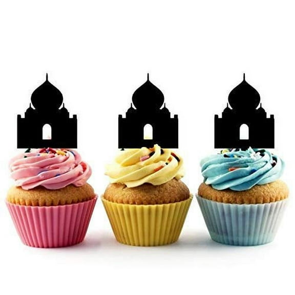Taj Mahal Silhouette Acrylic Cupcake Toppers 12 pcs