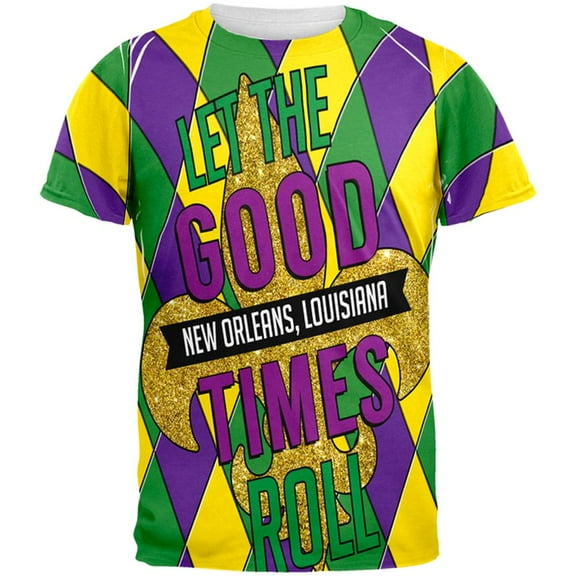Mardi Gras Let the Good Times Roll Jester All Over Mens T Shirt Multi X-LG