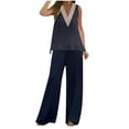 thumbnail image 2 of Ichuanyi liquidación de verano de la moda del verano encaje ling puro color sin mangas sin cuello en v camisetas tops puro color elástico cintura ancha pantalones de pantalones de piernas ancho ICHUANYI WER202308211407, 2 of 7