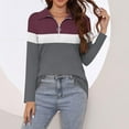 thumbnail image 3 of miqiqism Women's Long Sleeves V Neck Polo Shirts Half Zip Tshirts Colorblock Polos Tees Lapel Collar Blouses Loose Tunic Tops Teen Girls Pullover Clothing,01_Wine,Large, 3 of 6
