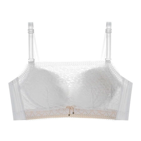 Gnurob Wirefree Bras for Womens Padded Sheer Bralettes Removable Strap Bandeau Push Up Brassiere Beauty Back Smoothing Bra Comfort Seamless Underwear Clearance Saving White 36/80AB