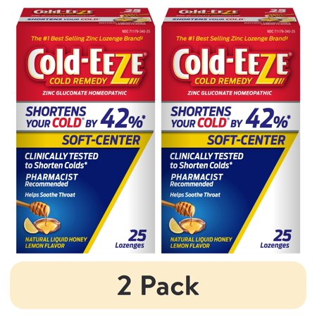 (2 pack) Cold-EEZE Soft-Center Liquid Honey Lemon Zinc Lozenges, Cold Remedy, 25 Ct