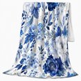 thumbnail image 2 of Blue White Floral Bouquet with Berries and Leaves, Serene Botanical Watercolor Motif for Flower Lovers, Mother's Day Gift, Cozy Flannel Blanket for Bedroom and Guest Room, Elegant Home Decor, 2 of 9