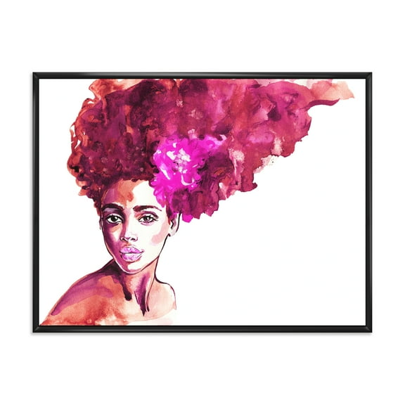 Designart 'Portrait of Afro American Woman VI' Modern Framed Canvas Wall Art Print