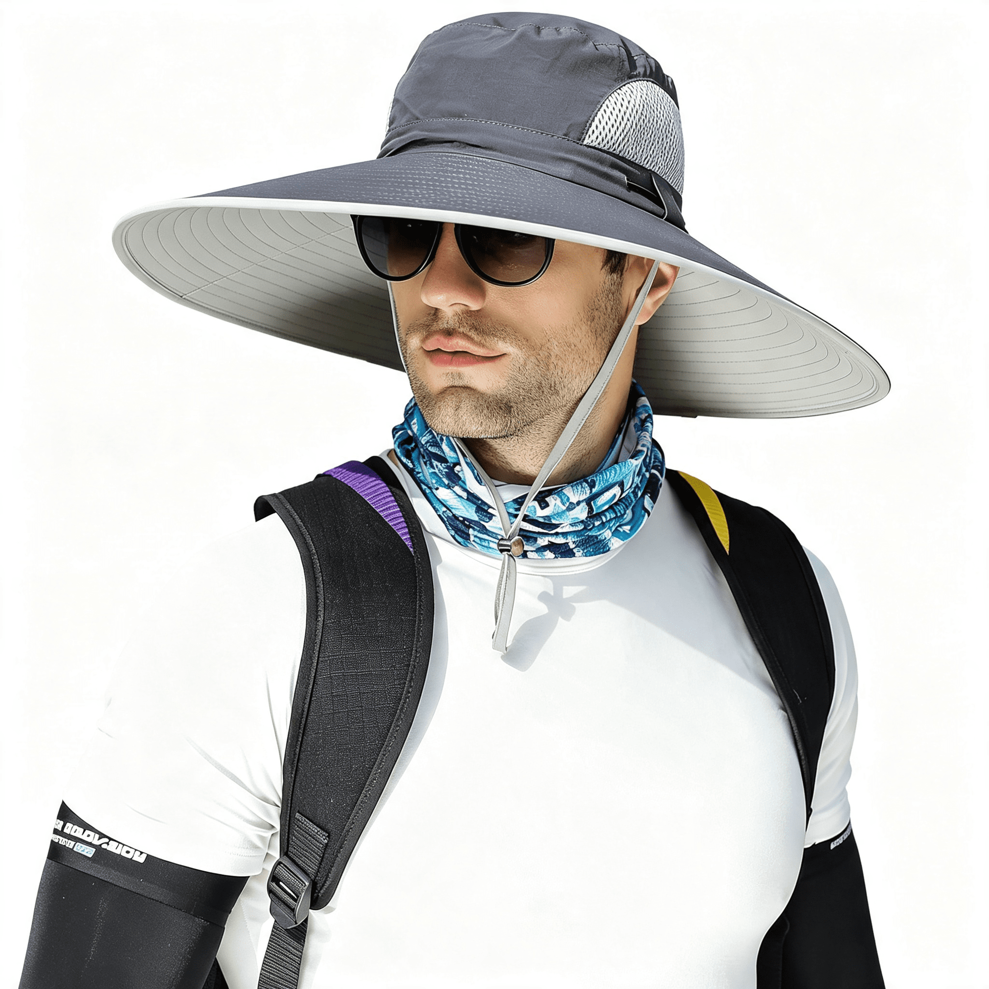 TELOLY Men Wide Brim Sun Hats Upf50+ Waterproof Breathable Bucket Hat for Fishing Hiking Camping Lightweight Breathable Wide Brim Hat