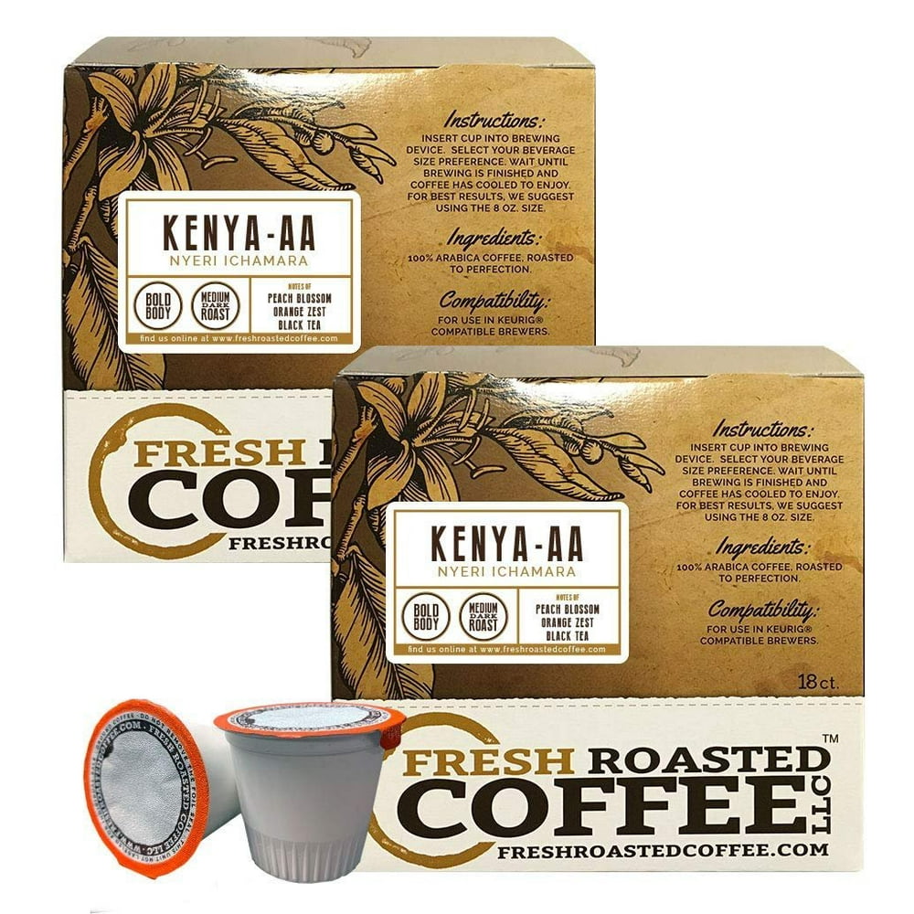 Fresh Roasted Coffee LLC, Kenya AA Coffee Pods, KCup Compatible, 36 ct