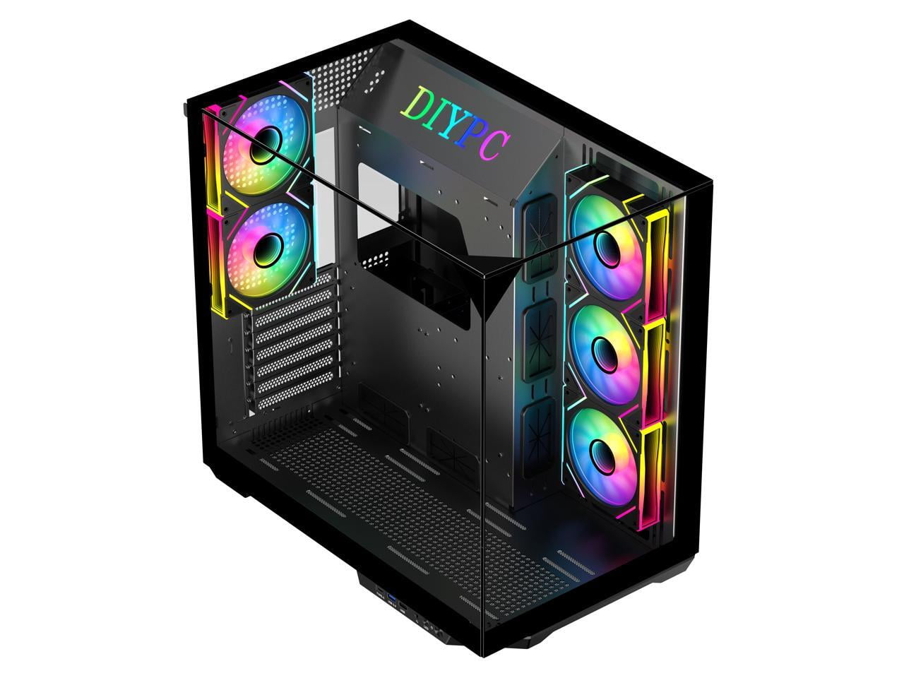 DIYPC ARGBDC800BK ATX Mid Tower Gaming Case and 5 ARGB Fans (Black)