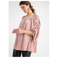 thumbnail image 4 of Fashion Rose Off Shoulder Striped Crushed Velvet Ruched Detailed 3/4 Sleeve Top, 4 of 4