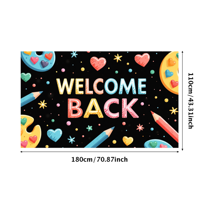Welcome Back Banner for Office School Decorations with Balloons Colorful Pencils Party Supplies and Festive Backdrop for Event Celebration Classroom Decor
