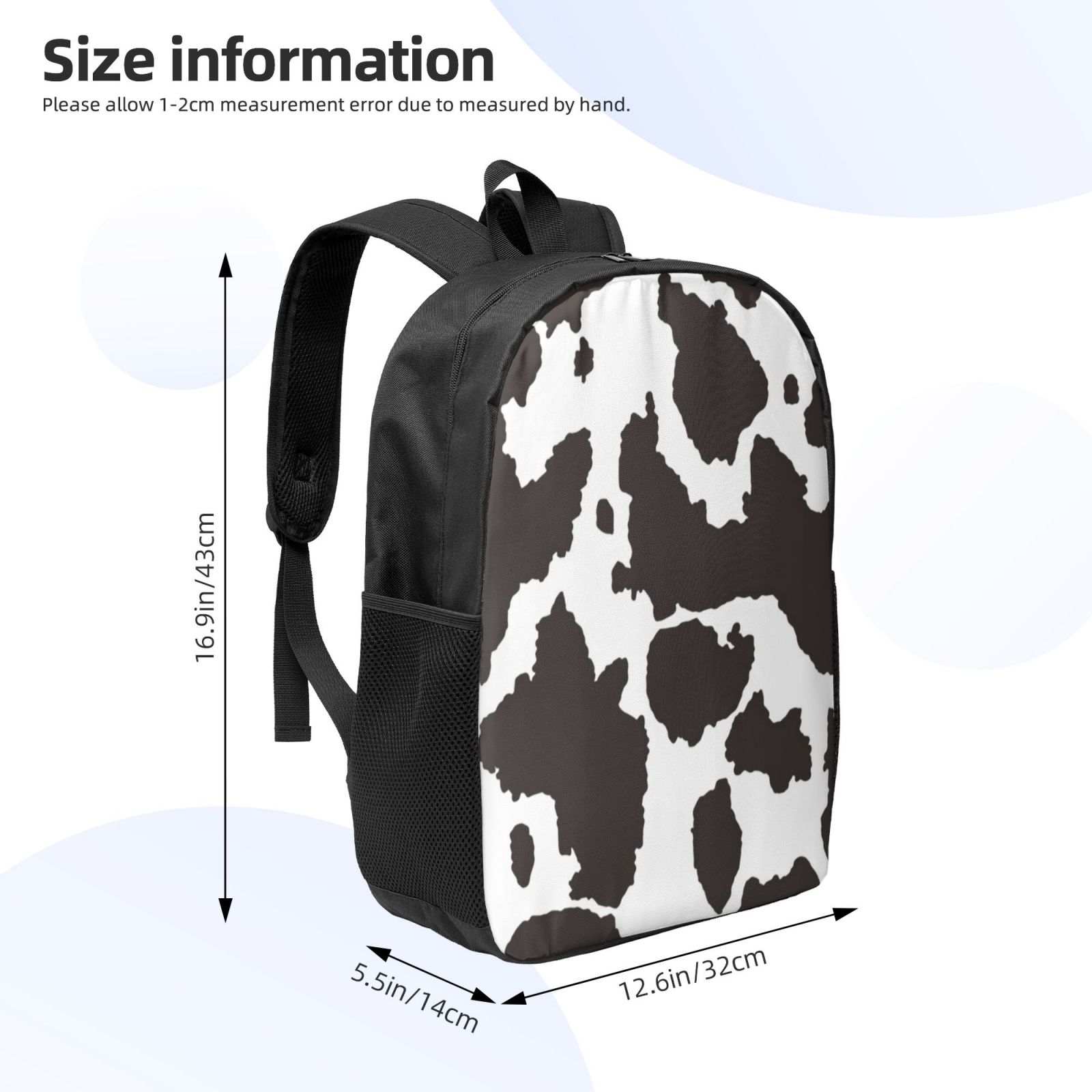 Xecao Cow Skin 2 print Travel Backpack, Large Computer Backpack for Men Women, College School Rucksack Book Bag