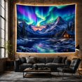 thumbnail image 6 of Snowy Mountain with Aurora and Cozy Cabin, Majestic Rustic for Nature Lovers, Mountain Wall Art Decor, Holiday Gift, Tapestry Wall Hanging for Bedroom and Living Room, 6 of 7