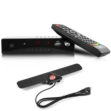 Circuit City DCB-1 ATSC HD Digital TV Converter Box Bundle with 25 Mile Digital Antenna HDMI Cable Remote Control HDTV PVR TV Recording Full HD 1080p LED Time Display 2019 (Best Tech Under 25 2019)