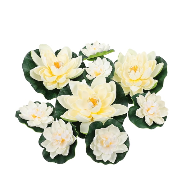 Adornos de loto falsos de 6pcs Adornos de lirio de loto artificial (blanco)