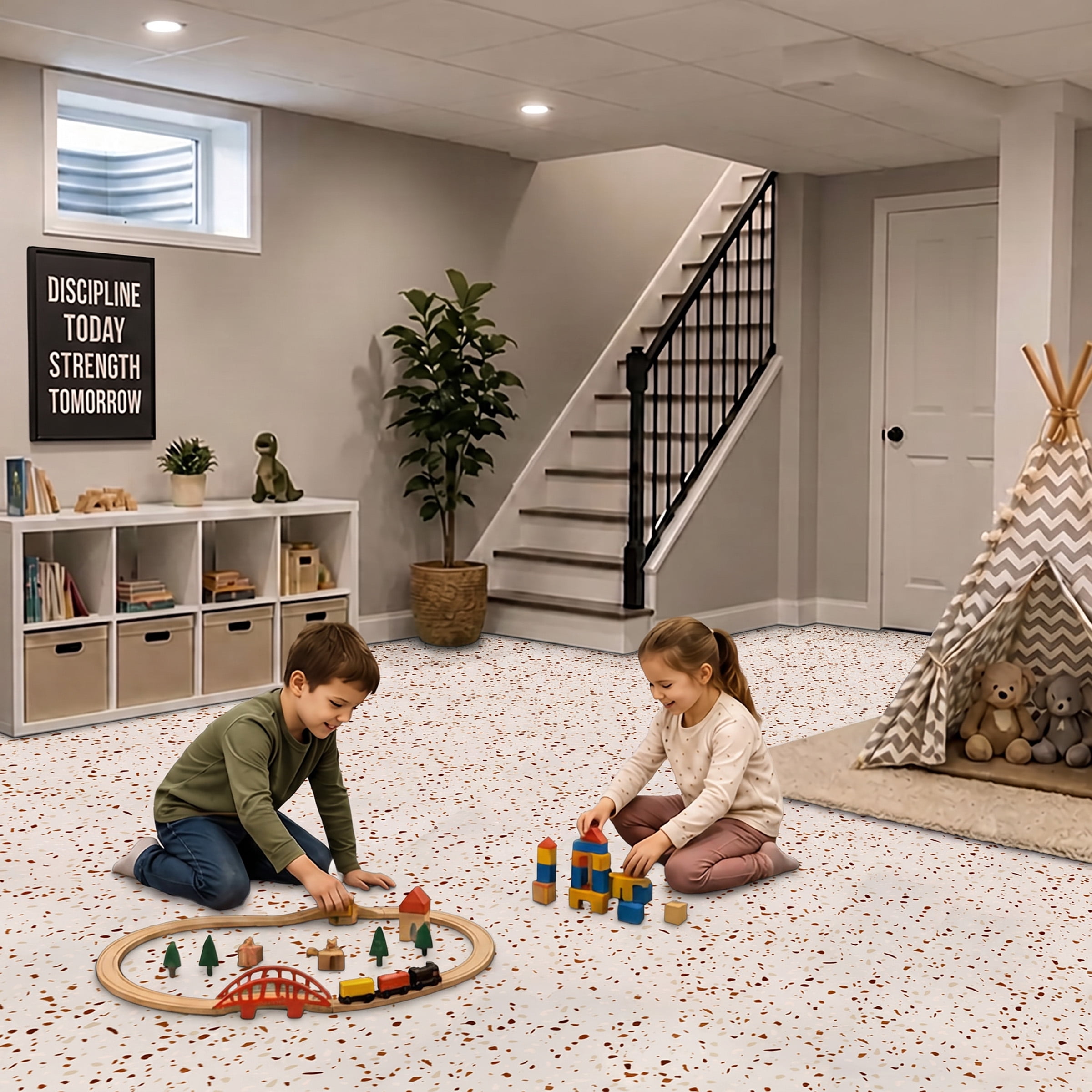 Sorbus Waterproof Terazzo Foam Floor Tiles, 16 Tiles, 64 Sq Ft, Interlocking, Terazzo